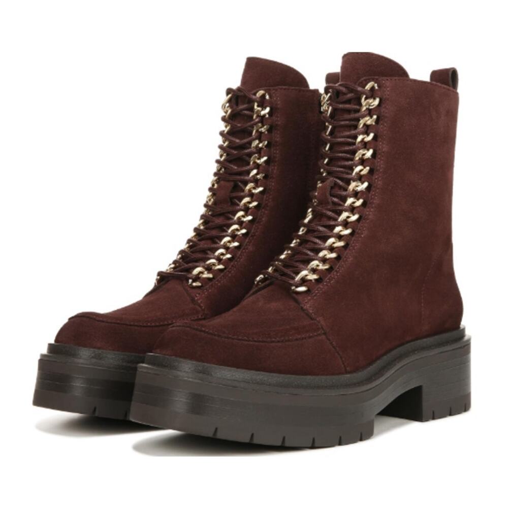 Sam Edelman Womens Lovrin Platform Combat Boots Size 8 Red Burgundy Suede NWOB